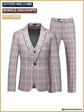 Men's 3 Piece Slim Fit Plaid Suit Set Blazer Vest Pants Formal